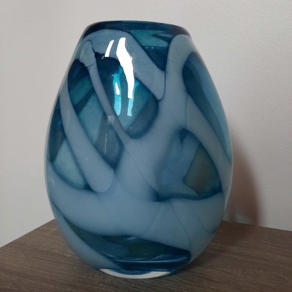 Other - Hand Blown Art Glass Vase Blue & White